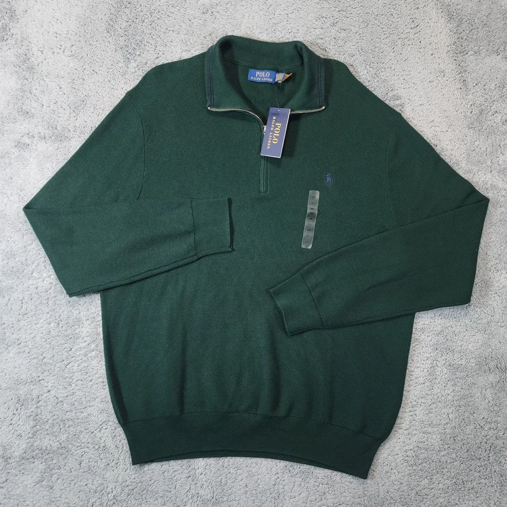 NEW Polo Ralph Lauren 1/4 Zip Sweater Mens XXL Green Classic Fit Cotton Pullover
